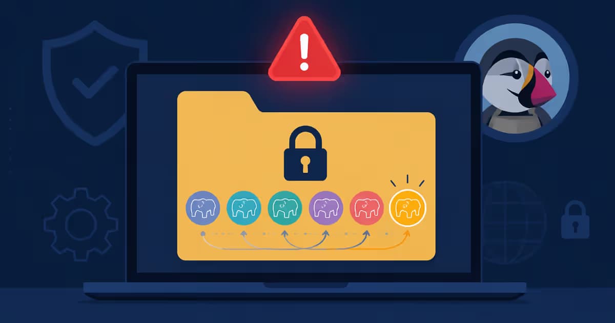 Illustration d'un écran de ordinateur avec un dossier verrouillé pour PrestaShop et PHP compatibilité.