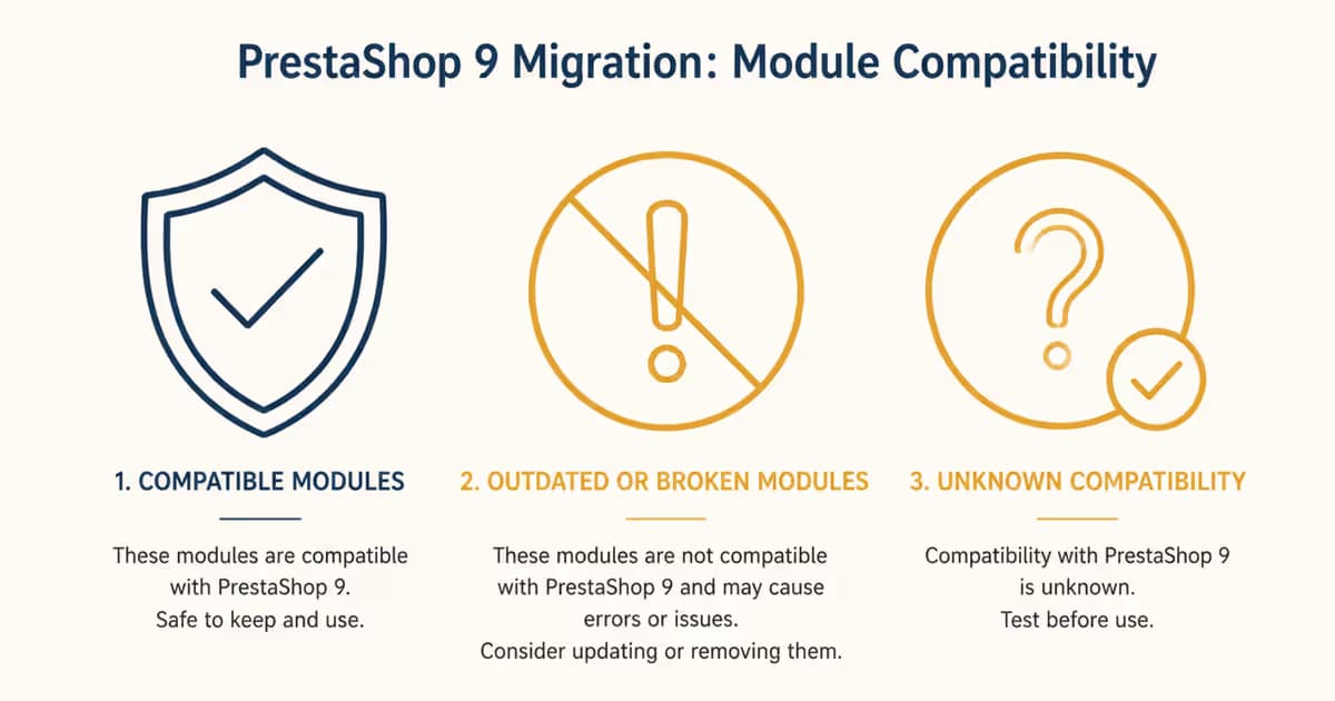 Three categories of modules: compatible, outdated, and unknown compatibility