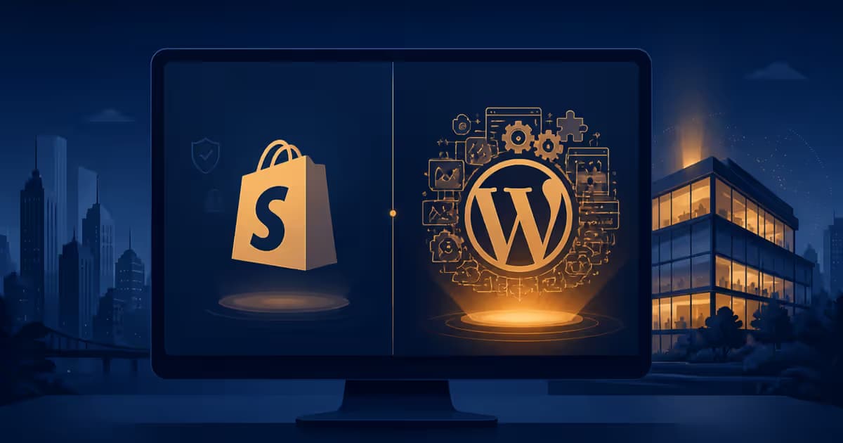 Illustration comparant WordPress et Shopify pour la création de site web en 2026