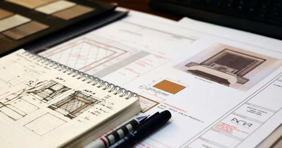 Plans d'architecte sur une table de travail