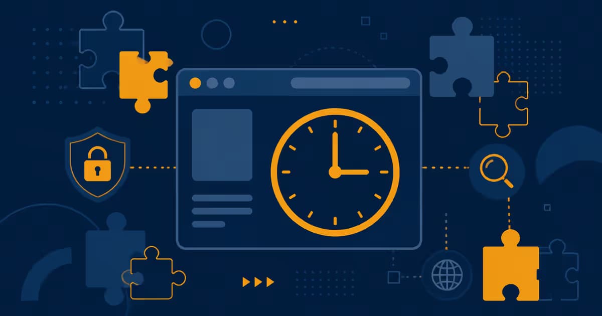 Icône de site web avec une horloge arrêtée, symbole des délais de création d'un site vitrine professionnel en 2026.