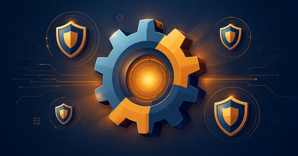 Illustration de la modernisation technique de PrestaShop 9 avec un engrenage stylisé émettant une lumière amber.