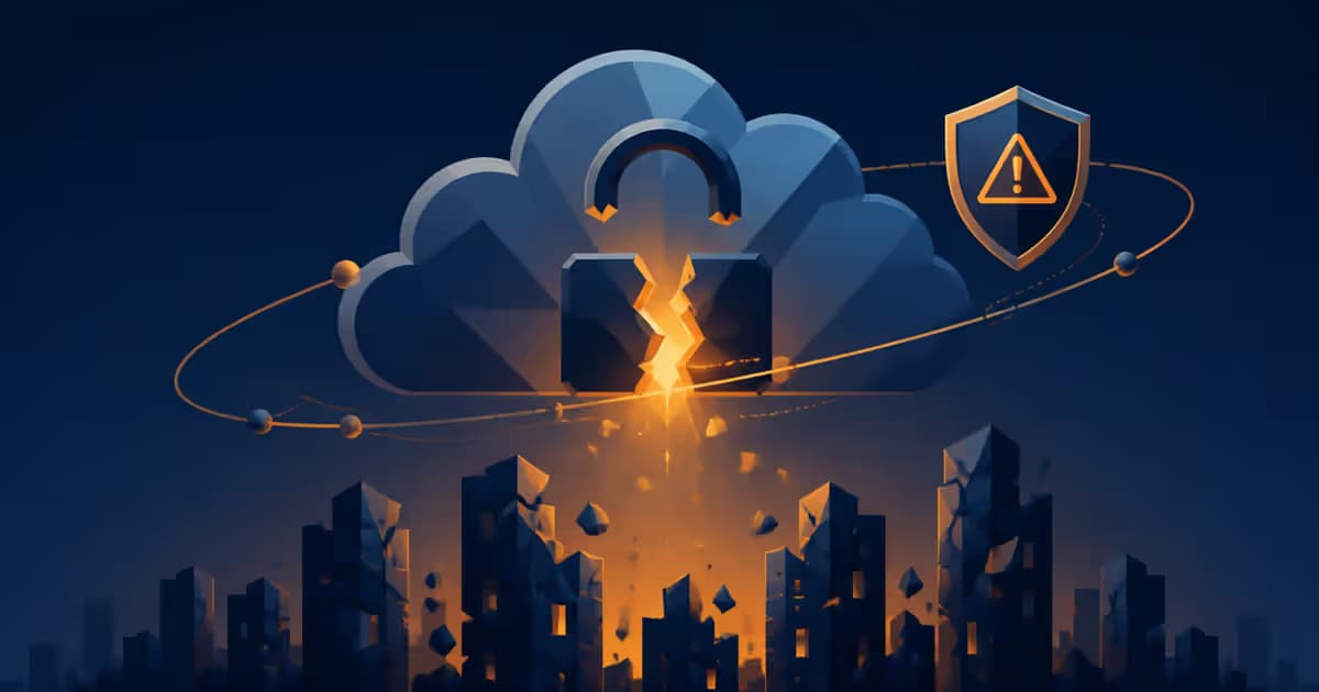 Illustration de cloud avec verrou cassé, ville fragmentée et bouclier d'avertissement
