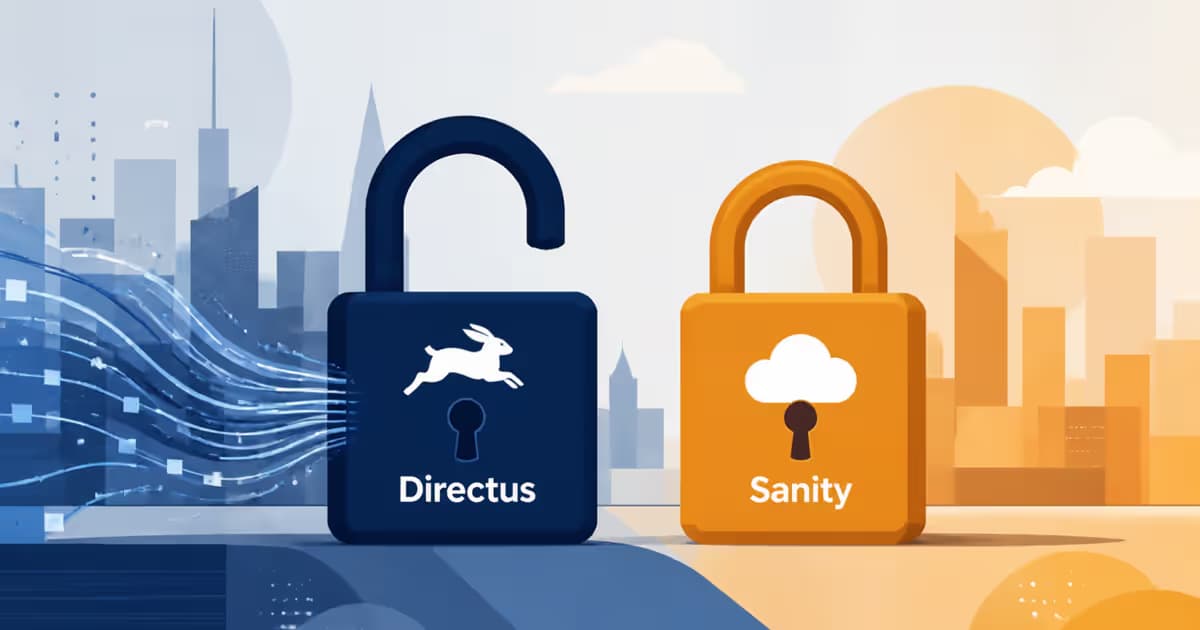 Comparaison entre Directus et Sanity : padlocks ouverture et fermeture sur fond de ville abstraite